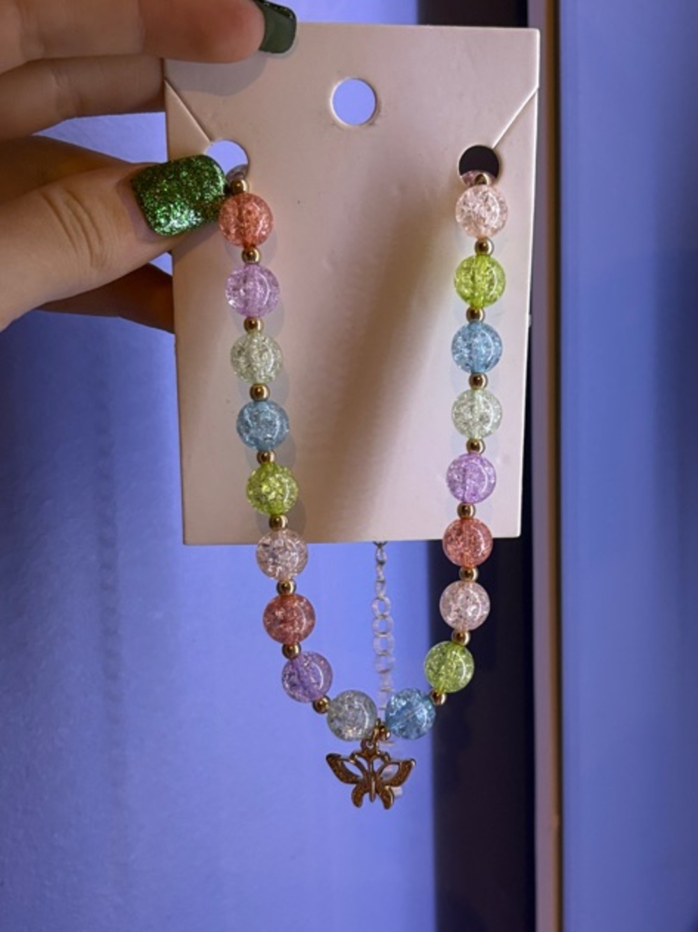 Multicolor Beaded Butterfly Necklace - Pastel Sparkle